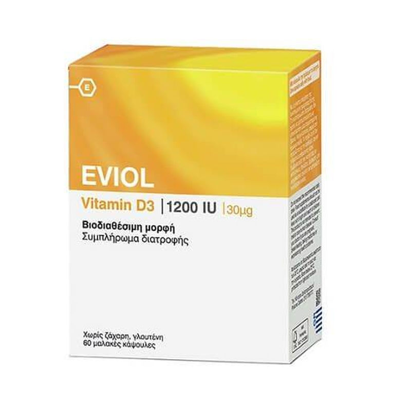 Eviol | Vitamin D3 1200iu 30mcg | Συμπλήρωμα Διατροφής για την Φυσιολογική Λειτουργία των Οστών | 60caps
