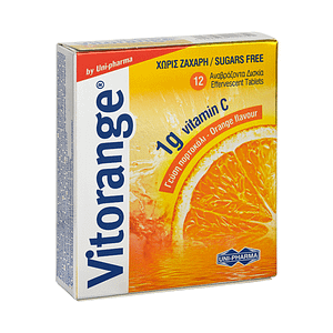 Uni-Pharma Vitorange 1g Vitamin C Συμπλήρωμα Διατροφής με Βιταμίνη C για Αυξηση Ενέργειας & Ενίσχυση Ανοσοποιητικού - Χωρίς Ζάχαρη, 12eff.tabs