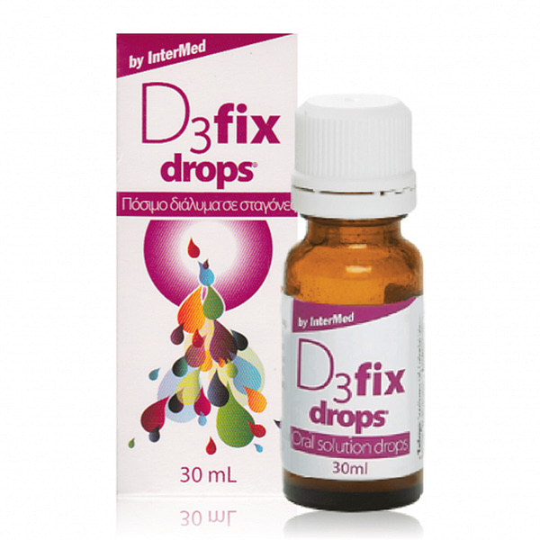 Intermed D3 Fix Drops 200IU Συμπλήρωμα Βιταμίνης D3 σε σταγόνες, με γεύση φράουλας, 30ml